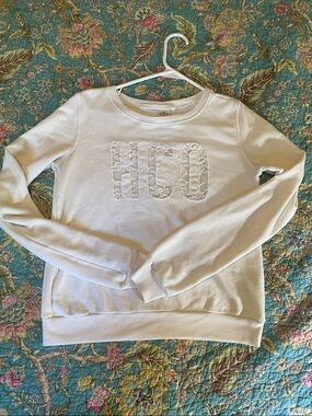 2010s Hollister White Lace-HCO Crewneck Sweatshirt